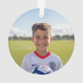 Voetbal met naam en jersey nummer foto ornament (achterkant)