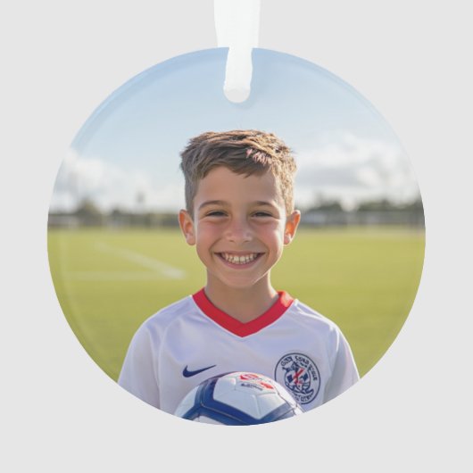 Voetbal met naam en jersey nummer foto ornament (achterkant)