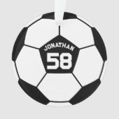 Voetbal met naam en jersey nummer foto ornament (voorkant)