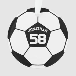 Voetbal met naam en jersey nummer foto ornament