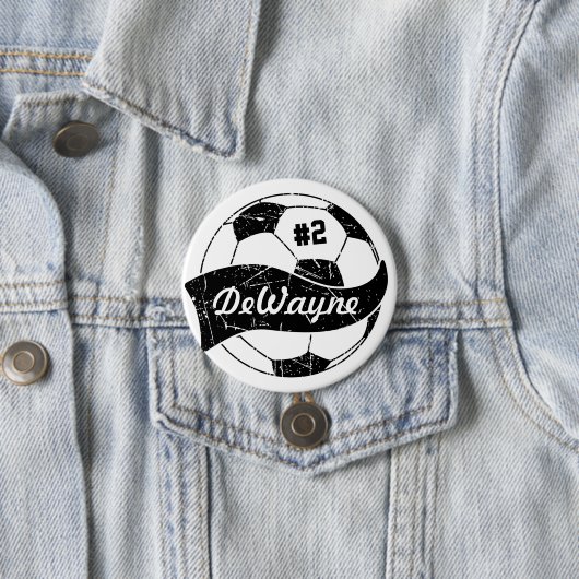 Voetbal Met Naam en Nummer Ronde Button 7,6 Cm (In situ)