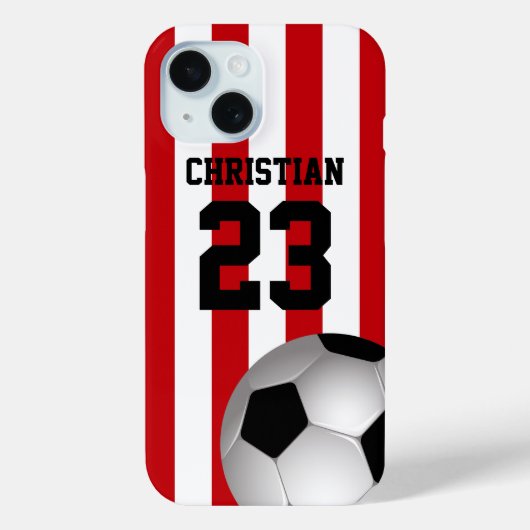 Voetbal met persoonlijke rode en witte strepen Case-Mate iPhone case (Achterkant)