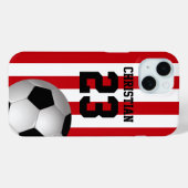 Voetbal met persoonlijke rode en witte strepen Case-Mate iPhone case (Achterkant (horizontaal))