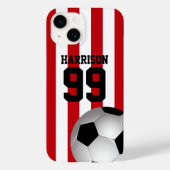 Voetbal met persoonlijke rode en witte strepen Case-Mate iPhone case (Achterkant)