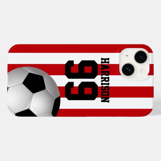 Voetbal met persoonlijke rode en witte strepen Case-Mate iPhone case (Achterkant (horizontaal))