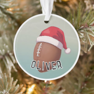 Voetbal met rode kerstmanhoed Naam Kerstmis Ornament