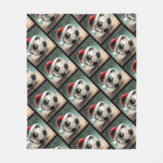 Voetbal met rode Santa Hoed Naam Fleece Deken (Voorkant)