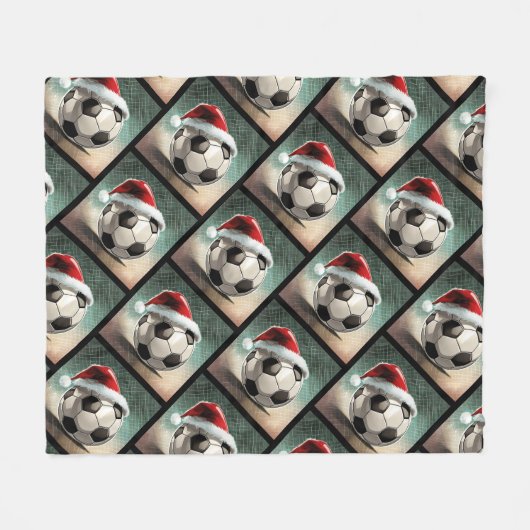 Voetbal met rode Santa Hoed Naam Fleece Deken (Voorkant (Horizontaal))