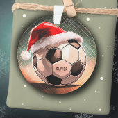 Voetbal met rode Santa Hoed Naam Kerst Ornament