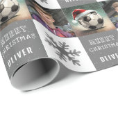 Voetbal met Santa Hat Sneeuwvlok Foto Cadeaupapier (Rol Hoek)