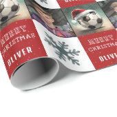 Voetbal met Santa Hat Sneeuwvlok Foto Cadeaupapier (Rol Hoek)