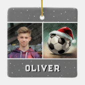 Voetbal met Santa Hat Sneeuwvlok Foto Keramisch Ornament (Achterkant)