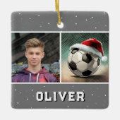 Voetbal met Santa Hat Sneeuwvlok Foto Keramisch Ornament (Voorkant)