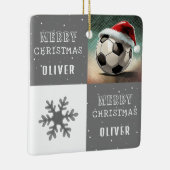 Voetbal met Santa Hat Snowflake Keramisch Ornament (Rechts)