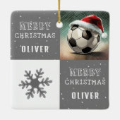 Voetbal met Santa Hat Snowflake Keramisch Ornament (Achterkant)