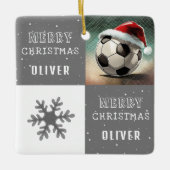 Voetbal met Santa Hat Snowflake Keramisch Ornament (Voorkant)