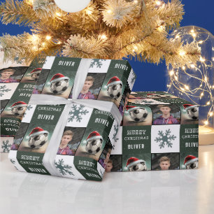 Voetbal met Sinterklaas Hoed Sneeuwvlok Foto Cadeaupapier
