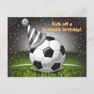 voetbal met verjaardagshoed confetti verjaardag briefkaart