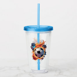 Voetbal met vlammen. acryl drinkbeker