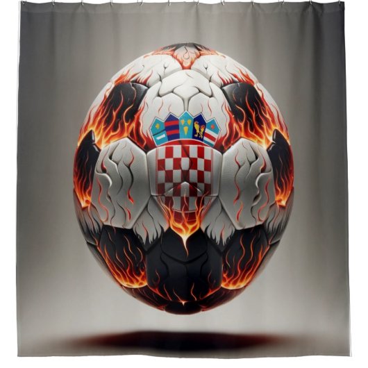 Voetbal met vlammen en Kroatische vlag Douchegordijn (Voorkant)