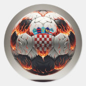 Voetbal met vlammen en Kroatische vlag Ronde Sticker (Voorkant)