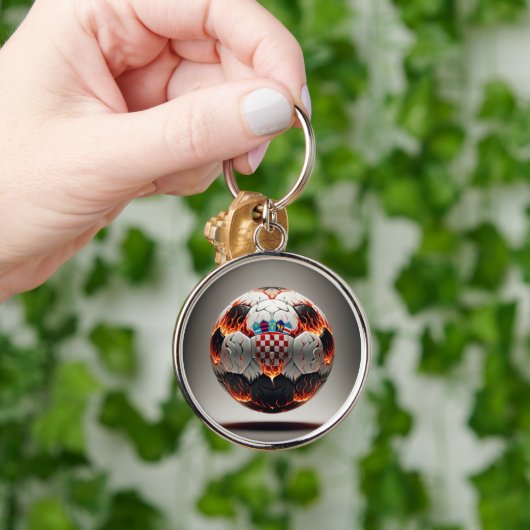 Voetbal met vlammen en Kroatische vlag Sleutelhanger (Hand)