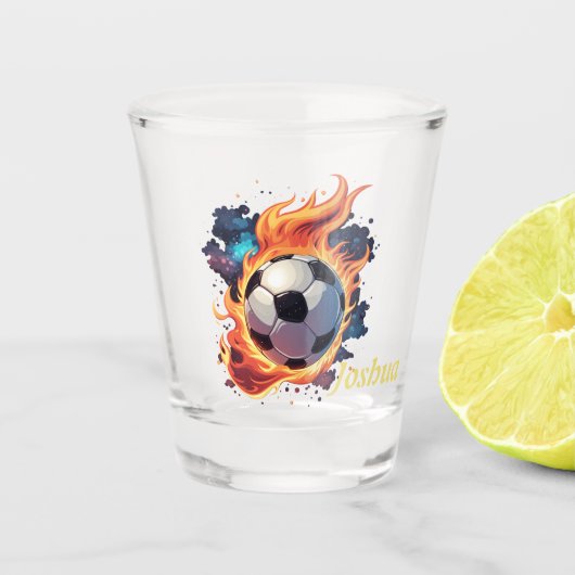 Voetbal met vlammen. shot glas (Voorkant)