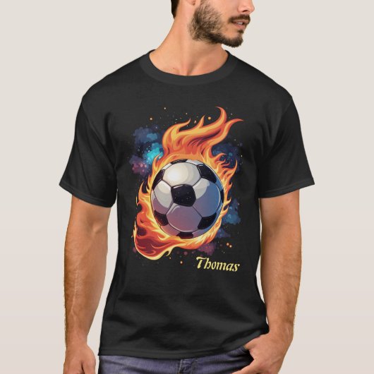 Voetbal met vlammen. t-shirt (Voorkant)