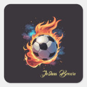 Voetbal met vlammen. vierkante sticker (Voorkant)