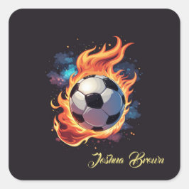 Voetbal met vlammen. vierkante sticker