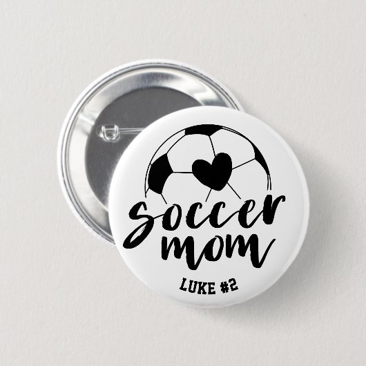 Voetbal Moeder Hart Bal Gepersonaliseerde Naam en Ronde Button 5,7 Cm (Voorkant /achterkant)