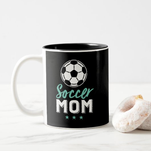 Voetbal Moeder Kind Sport Team Support Tweekleurige Koffiemok (Met donut)