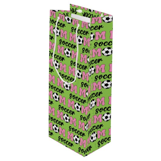Voetbal Moeder Moederdag Patroon Wijn Cadeautas (Voorkant Gekanteld)
