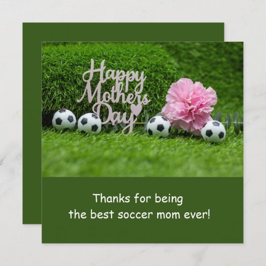 Voetbal Moederdag met Roze Anjer Bloem Feestdagenkaart (Voorkant / Achterkant)