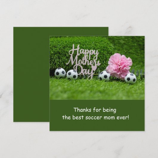 Voetbal Moederdag met roze anjer Feestdagenkaart (Voorkant / Achterkant)