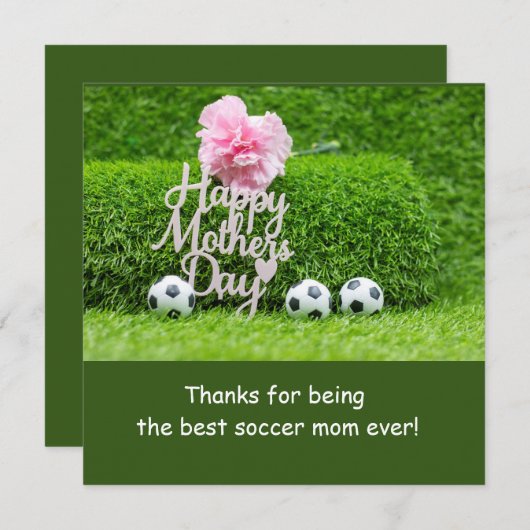 Voetbal Moederdag met roze anjer Feestdagenkaart (Voorkant / Achterkant)