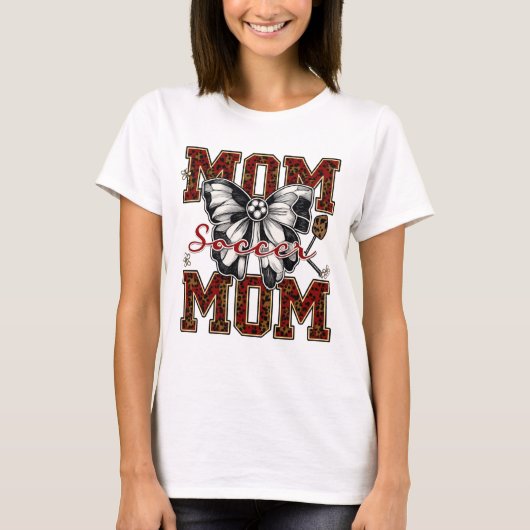 Voetbal Mom Leopard Print T-shirt met strik en blo (Voorkant)