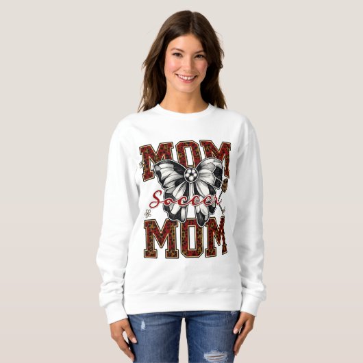 Voetbal Mom Leopard Print T-shirt met strik en blo (Voorkant volledig)