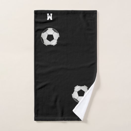 Voetbal & Monogram op zwart Bad Handdoek (Handdoek)