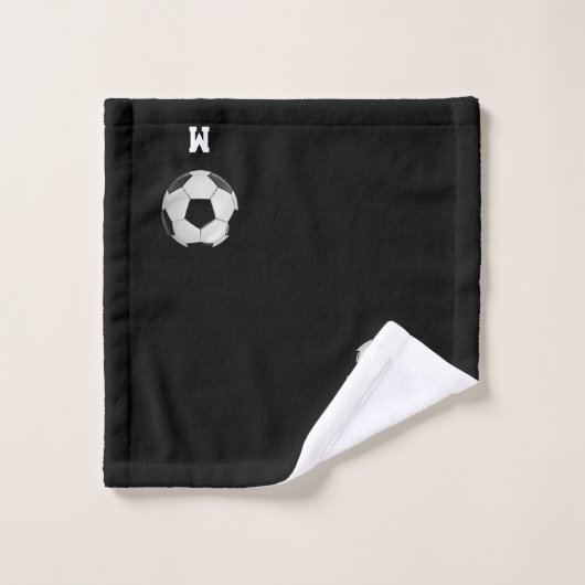 Voetbal & Monogram op zwart Bad Handdoek (Wasdoekje)
