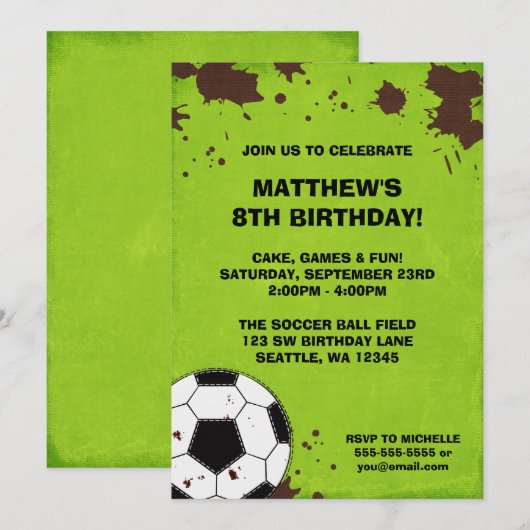 Voetbal Mud verjaardagsfeestje uitnodigingen (Voorkant / Achterkant)