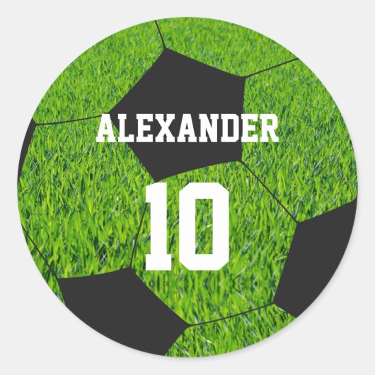 Voetbal | Naam en nummer Ronde Sticker (Voorkant)