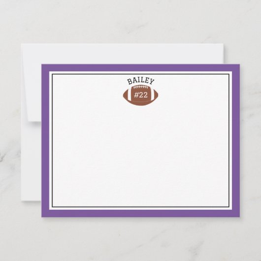 Voetbal naam & nummer paarse briefkaart (Voorkant)