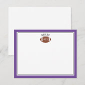 Voetbal naam & nummer paarse briefkaart (Voorkant / Achterkant)