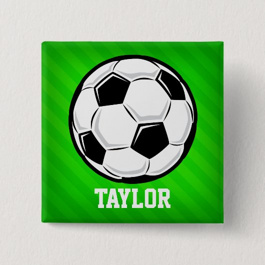Voetbal; Neon Green Stripes Vierkante Button 5,1 Cm (Voorkant)