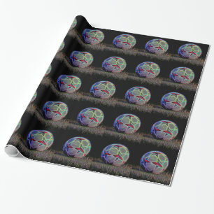 Voetbal Neon Sterren Cadeaupapier