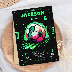 Voetbal Neon Verjaardag uitnodiging
