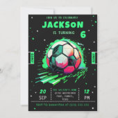 Voetbal Neon Verjaardag uitnodiging (Voorkant)