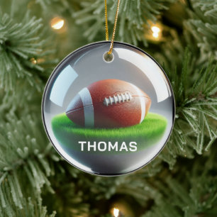 Voetbal nepglas-orb met eigen naam keramisch ornament