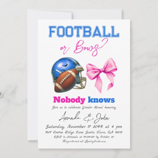 Voetbal of Strikken Blauw of Roze Geslacht Reveal Kaart (Voorkant)
